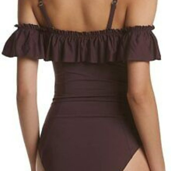 BLEU ROD BEATTIE One Piece Plum Ruffled Off Shoulder Swimsuit Size 6 - Picture 2 of 2